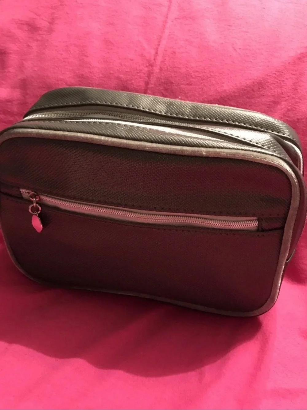 Lancôme Dark Gray Metallic Shimmer Cosmetic/Makeup Beauty Bag